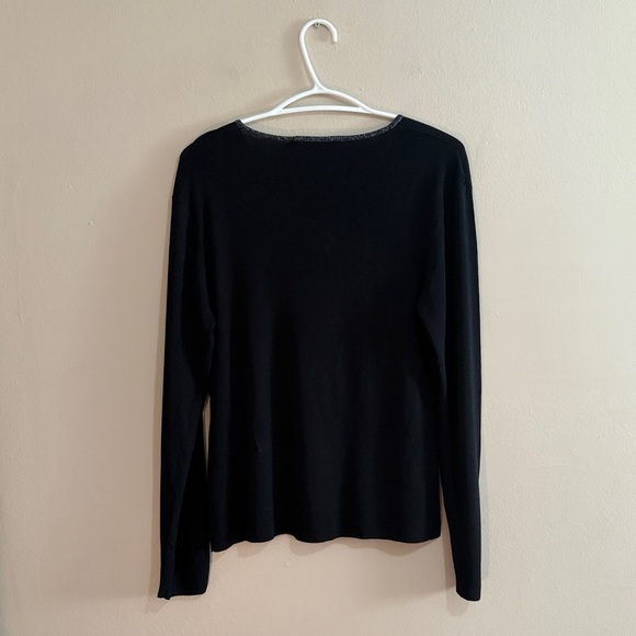 90s Vintage Northern Reflections Black V-Neck Sweater w Silver Trim - Picture 6 of 9